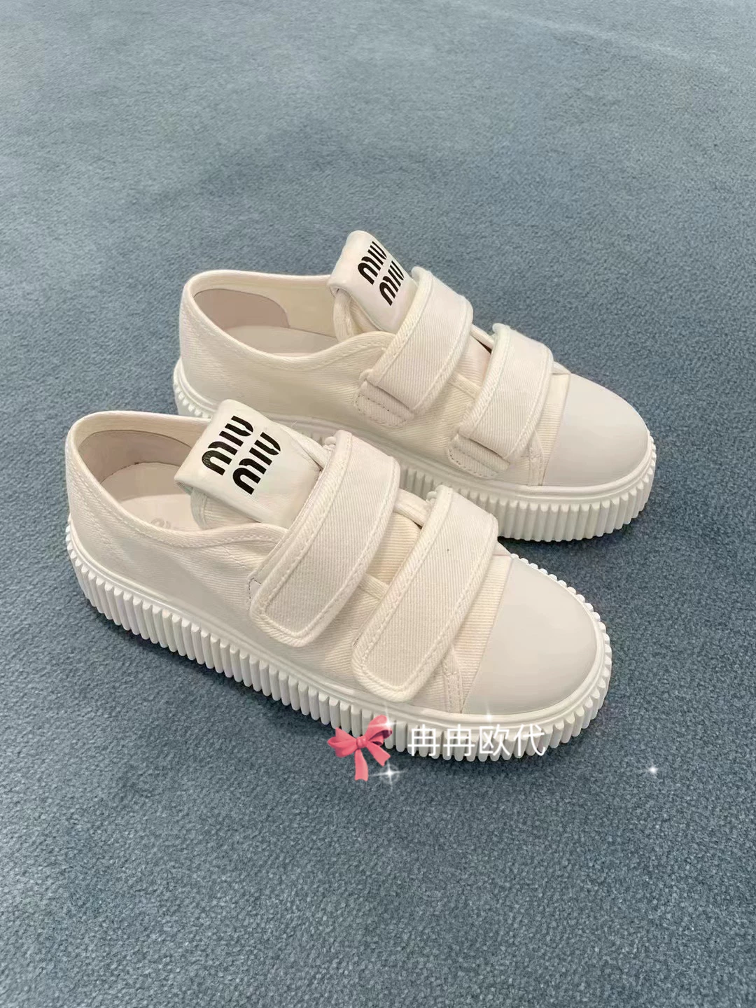 Miumiu, кроссовки спортивные на липучке, белые