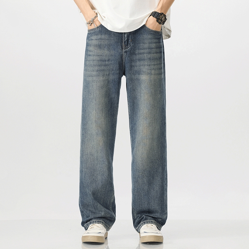 Lee Bradbury Washed Vintage Jeans Men's Loose Straight-Leg Trendy American-Style Distressed Men's Long Pants