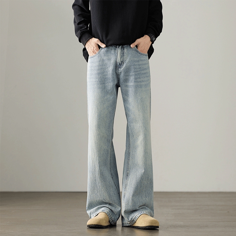 Lee Bradbury High-End Vintage Washed Jeans for Men, Loose Wide-Leg Casual Versatile Long Pants