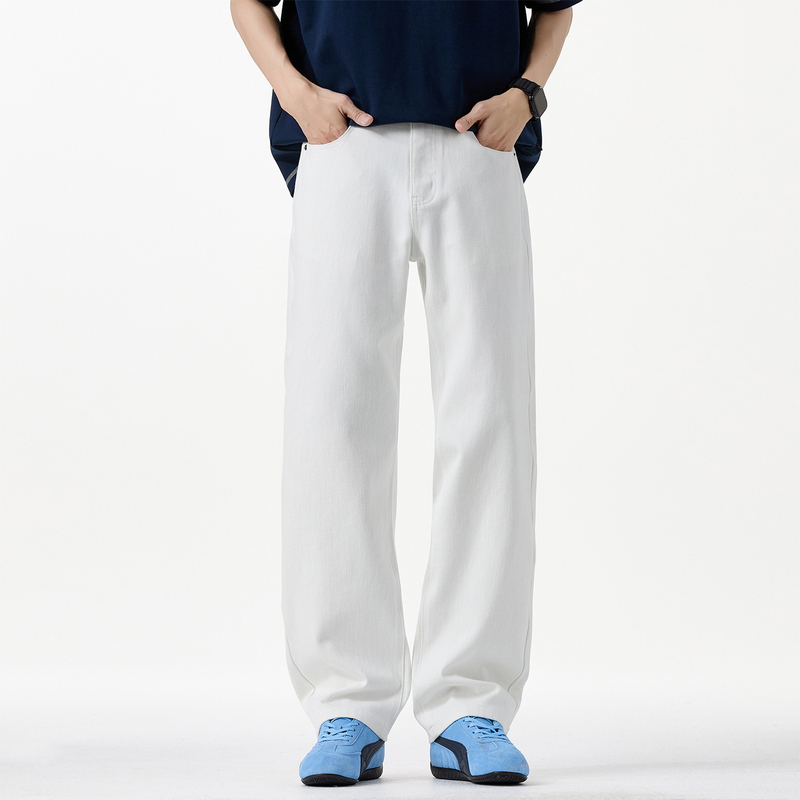 Lee Bradbury Spring/Summer High-End White Jeans for Men, Loose Straight-Cut, Trendy American Style, Versatile