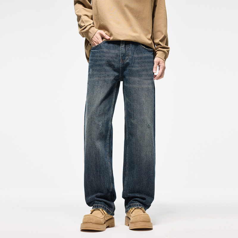 Lee Bradbury Autumn American Style Trendy Straight-Leg Jeans for Men, Loose and Drapey, Cool and Casual, Wide-Leg, Versatile