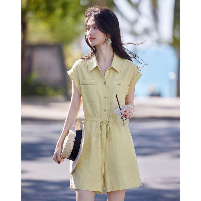 100% Lyocell Jumpsuit for Women 2026 Summer New Style Lapel Loose Slimming Casual Single-Breasted Jumpsuit Shorts 100% Lyocell Jumpsuit for Women 2026 Summer New Style Lapel Loose Slimming Casual Single-Breasted Jumpsuit Shorts