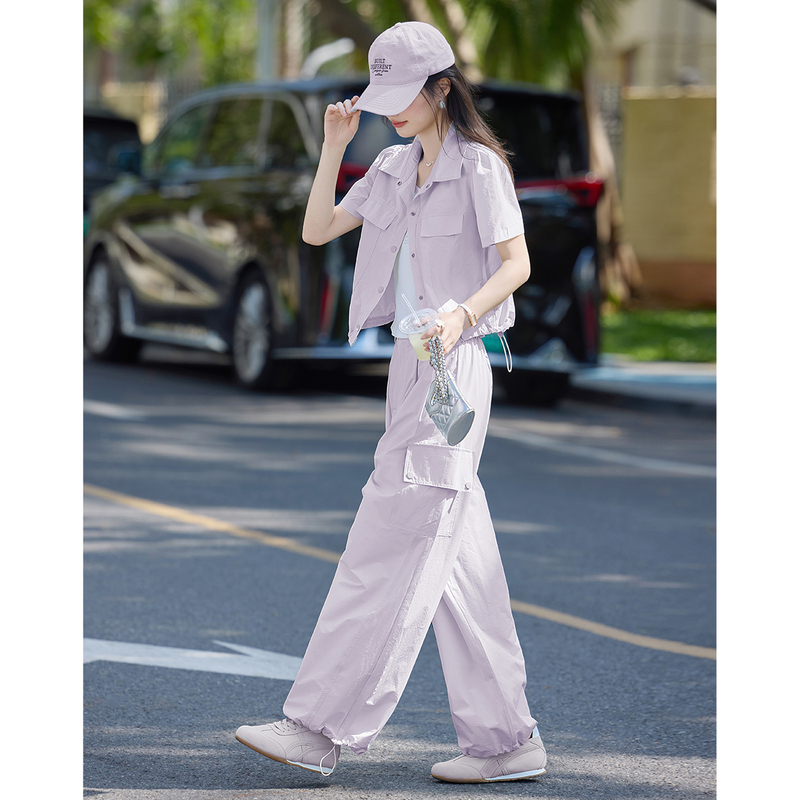 Sports Casual Style Three-Piece Set for Women 2026 Summer New Style Cargo Pants Jacket Short-Sleeved Inner T-Shirt Wide-Leg Pants Suit Sports Casual Style Three-Piece Set for Women 2026 Summer New Style Cargo Pants Jacket Short-Sleeved Inner T-Shirt Wide-Leg Pants Suit