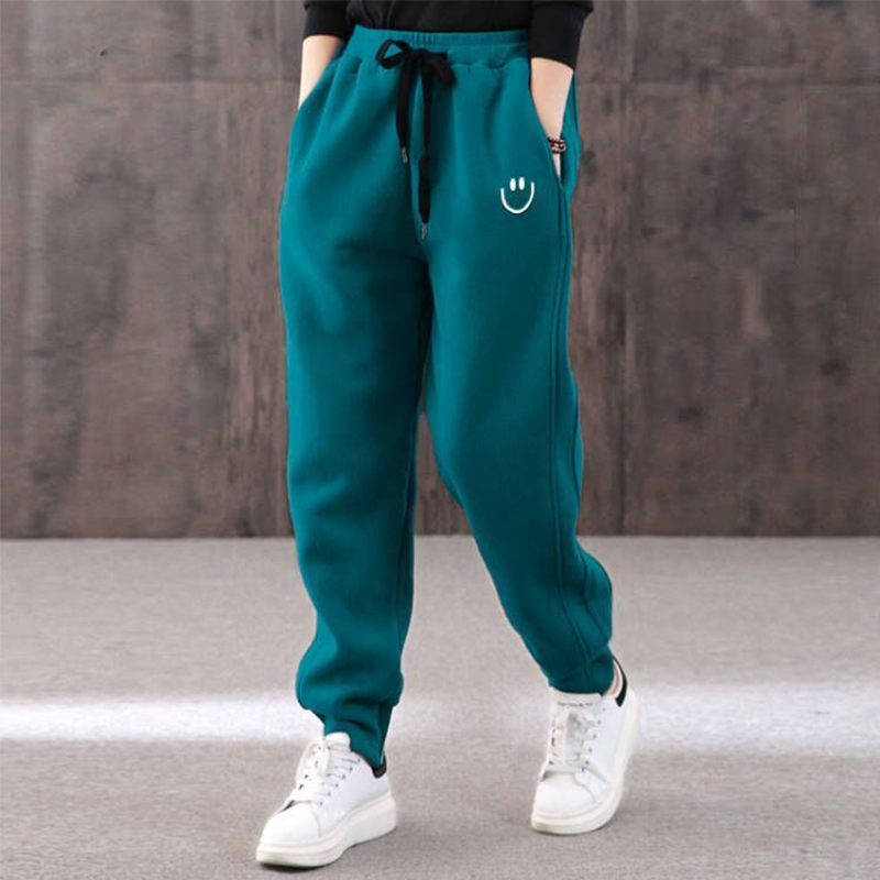 Autumn and Winter New Elastic Waist Loose Sports Pants Casual Pants Women's Smiley Face Slimming Jogger Pants Fleece-Lined Thickened Long Pants