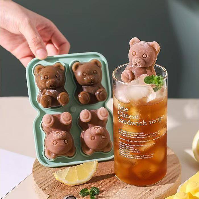 Trendy Household Bear-Shaped Silicone Ice Tray for Milk Tea, Food-Grade Coffee Ice Ball Mold, Cartoon Ice Cream Maker
