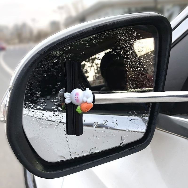 New Product: Doll-Shaped Car Window Accessory, Multifunctional Car Rearview Mirror Snow and Rain Scraper, Cute Retractable Water Scraper and Snow Removal Tool