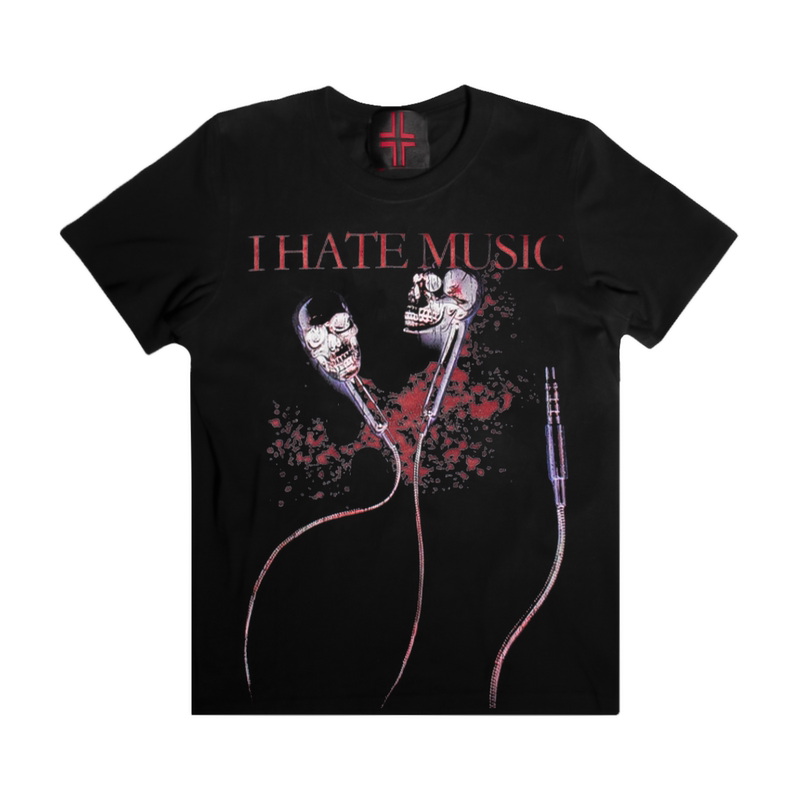 Laward's Realm/26Ss'Hate Music' Skull Headphone Print Regular Shoulder Slim Fit Y2K Short Sleeve Tee