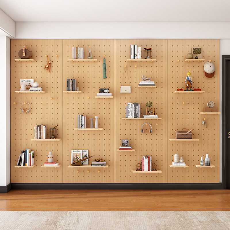 Perforated board custom-made storage rack solid wood style wall storage shelf wall decorative partition entry entrance door display
