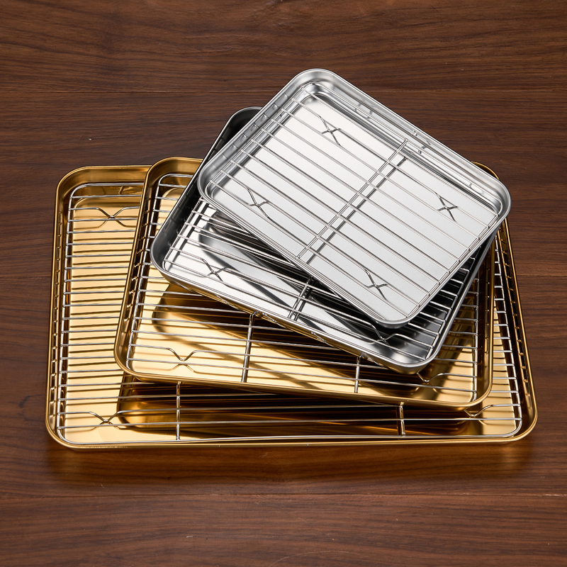 Food-Grade Stainless Steel Prep Tray with Mesh, Refrigerator Storage Box, Fruit Tray, Towel Tray, Grilled Fish Tray, Barbecue Cold Dish Tray