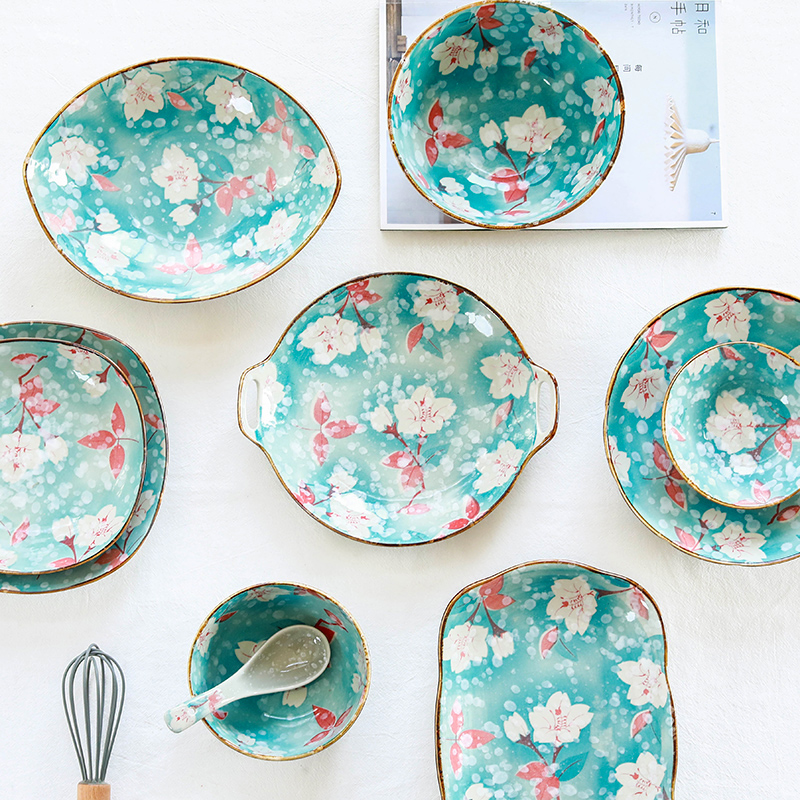 Sakura Japanese hand - made ceramic tableware, treasure dance home dish dish dish ears disc FanPan soup plate