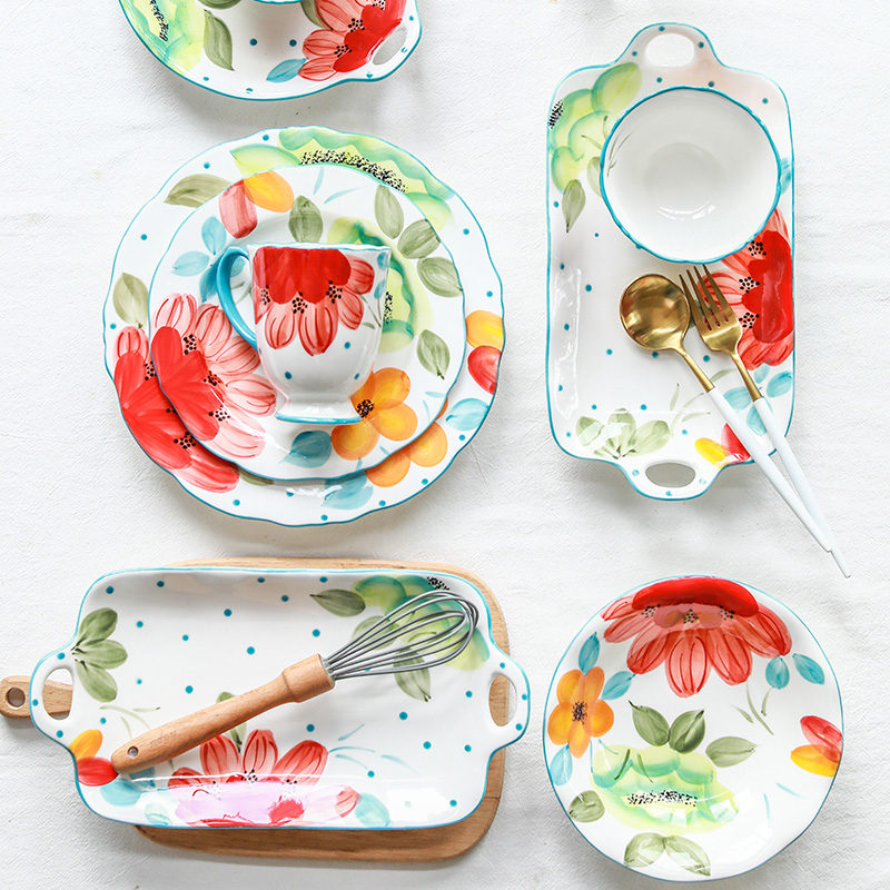 Element treasure under the Japanese hand - made glaze color baihua ceramic tableware household rice bowl dish dish fish dish dishes mugs
