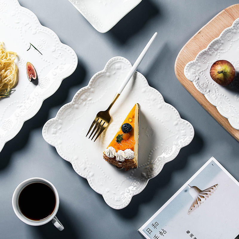 Element treasure ceramic plate beefsteak salad plate compote Japanese white west tableware snack plate square pad