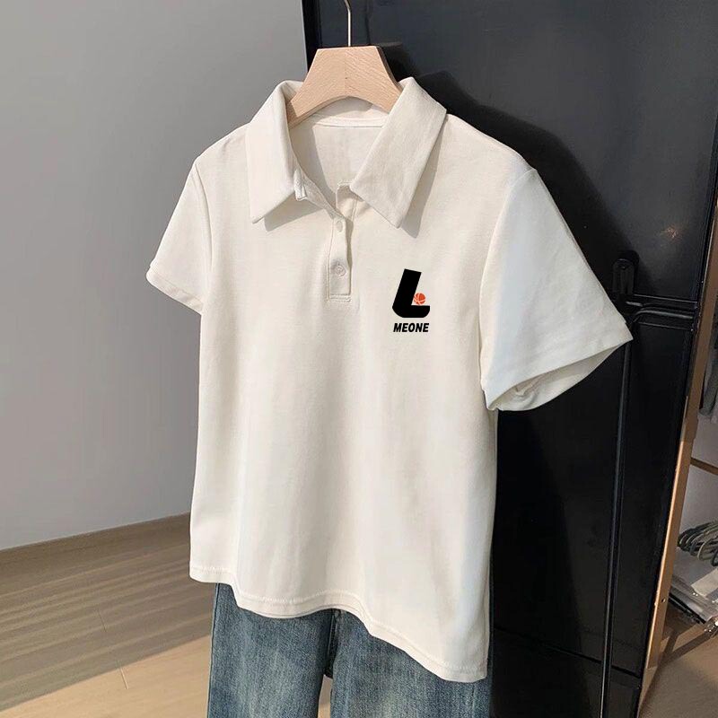 White Polo Shirt for Men, Summer 2025 New Style, Hong Kong Style, Loose Fit, Turn-Down Collar, Short-Sleeve T-Shirt, Trendy Brand, Simple and Versatile Top