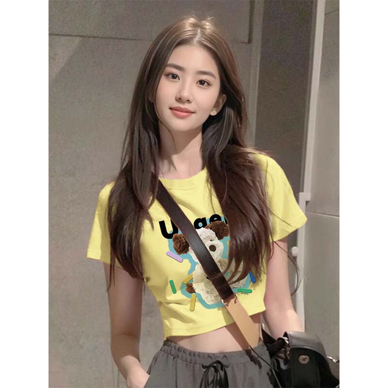 Sweet and Spicy Short-Sleeved T-Shirt for Women, 2026 Summer New Style, French-Style Waist-Cinching, Slimming Design, Unique and Trendy Short Top