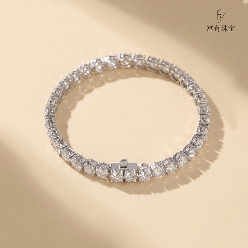 Rich in Jewels, 18K Gold Natural Diamond Classic Four-Prong Pavé-Set Full Diamond Tennis Bracelet, Cultured Real Diamond Jewelry for Women Rich in Jewels, 18K Gold Natural Diamond Classic Four-Prong Pavé-Set Full Diamond Tennis Bracelet, Cultured Real Diamond Jewelry for Women