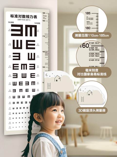 Vision chart and height sticker 2-in-1 international standard household standard vision test chart children's height measurement wall sticker