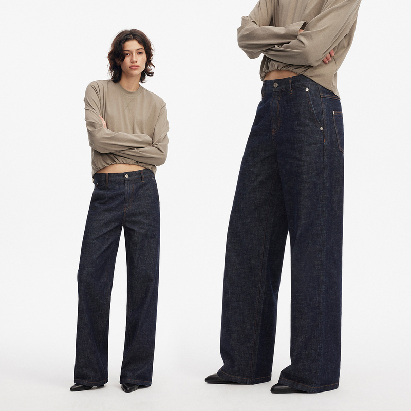 Saumple Study Symp Foldable Waistband Studded Raw Denim Straight-Leg Jeans