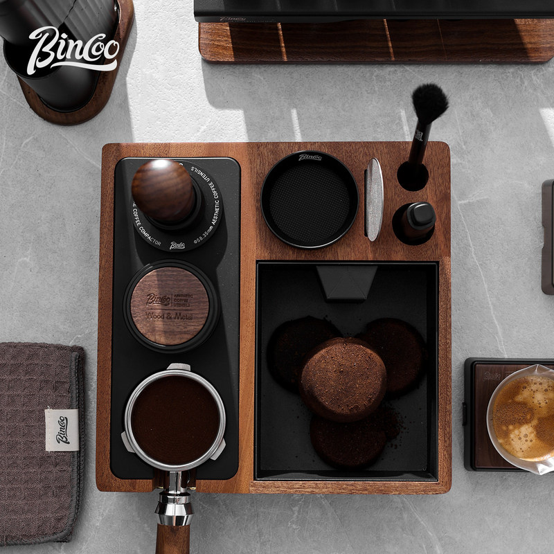 Bincoo Coffee Solid Wood Knock Box Integrated Base Set Espresso Machine Distribution Tool Tamper Set Collaboration