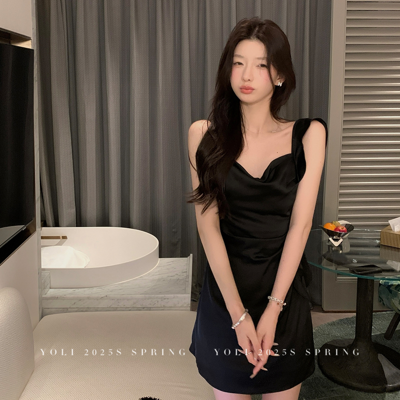 Yoli Zhang Yuli "Banquet Protagonist 3.0" Black Spaghetti Strap Dress Women's Summer Slim-Fit Satin Elegant Dress Yoli Zhang Yuli "Banquet Protagonist 3.0" Black Spaghetti Strap Dress Women's Summer Slim-Fit Satin Elegant Dress