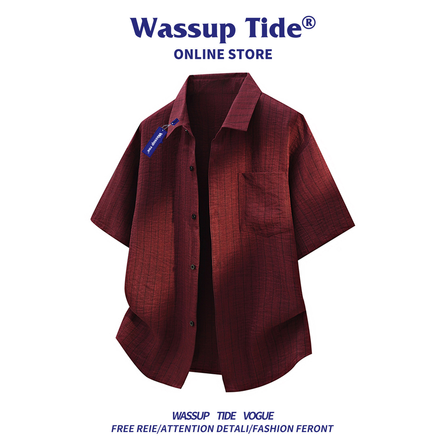 WASSUP TIDE2026 летняя новая рубашка в полоску с короткими рукавами в стиле ретро, мужская летняя свободная крутая рубашка Изображение 1