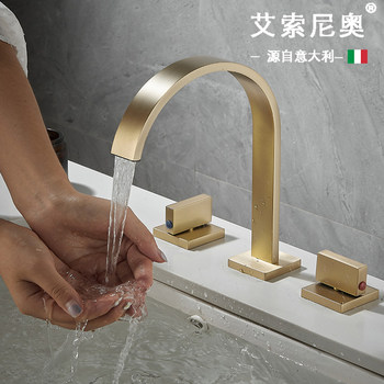 Italian Aisonola Brushed Gold Hot and Cold Dual-Handle Three-Hole Bathroom Basin Faucet Bathroom Faucet