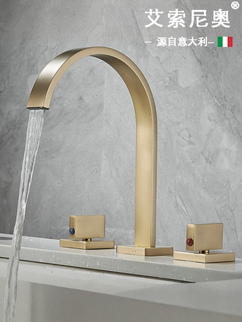 Italian Aisonola Brushed Gold Hot and Cold Dual-Handle Three-Hole Bathroom Basin Faucet Bathroom Faucet