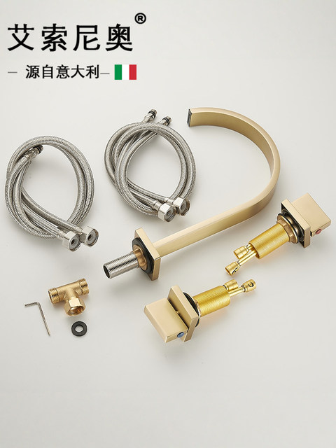 Italian Aisonola Brushed Gold Hot and Cold Dual-Handle Three-Hole Bathroom Basin Faucet Bathroom Faucet