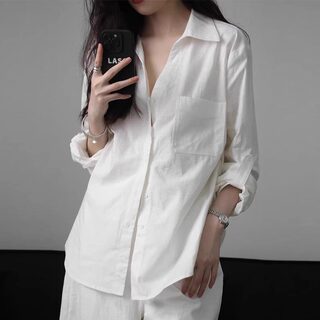 Cool and Sophisticated Linen White Shirt for Women, Summer Loose Fit, Old Money Style Cotton-Linen Shirt, Long-Sleeved Sun Protection Top