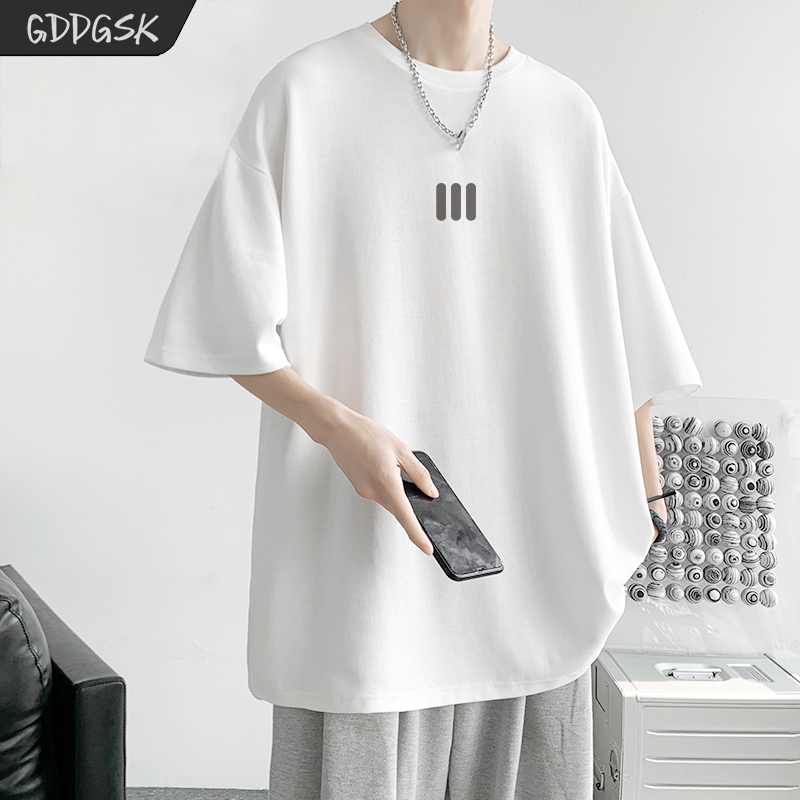 Gddgsk American Style Trendy Short-Sleeve T-Shirt for Men, Summer Loose Half-Sleeve Heavyweight T-Shirt, Simple Couple Style Base Shirt