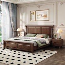 American solid wood bed small apartment master bedroom 1 5 meters 1 8 retro light luxury double bed country storage high box wedding bed