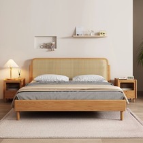 Nordic rattan bed and breakfast solid wood bed ash wood 1 8m double bed log style small apartment wood 1 5m single bed