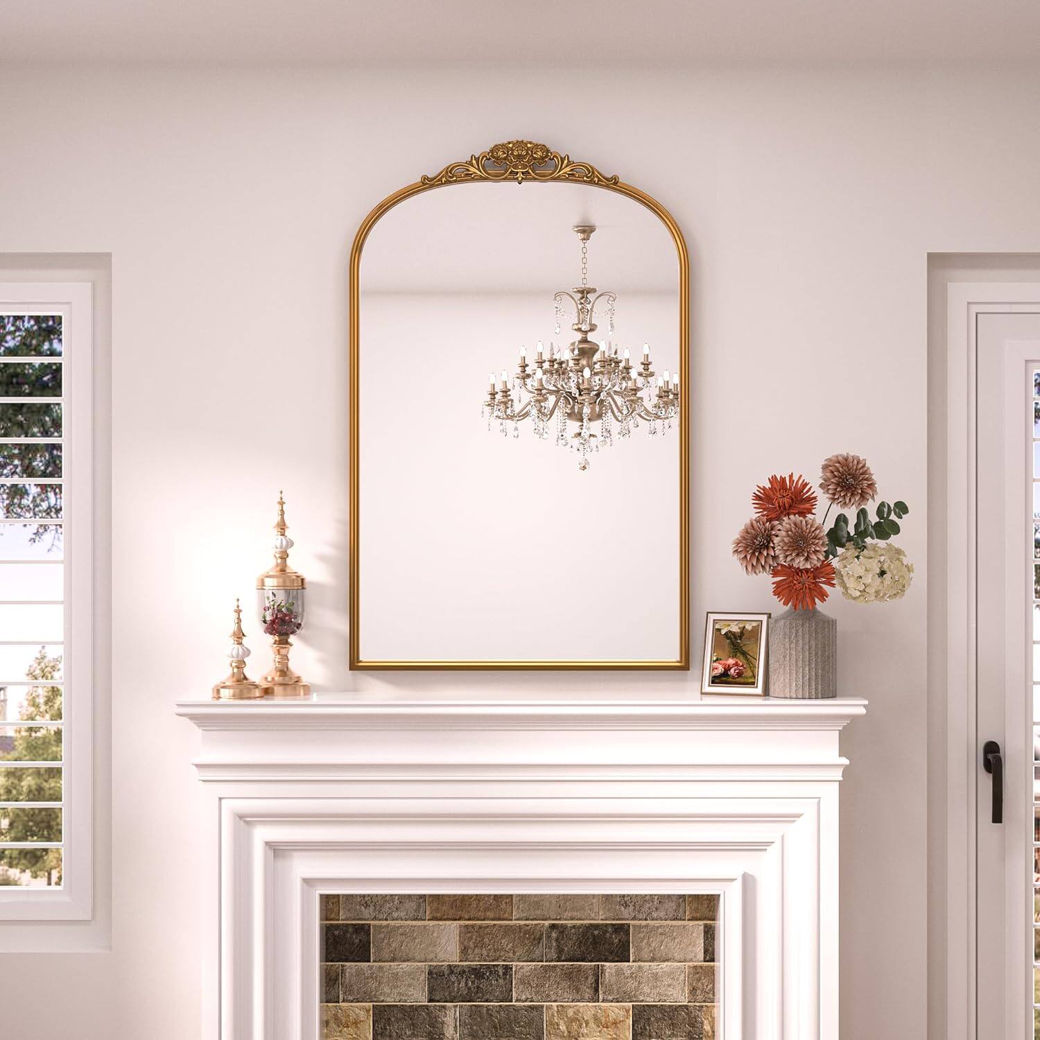 法式化妆镜卫生间挂墙浴室镜子美式台面智能梳妆镜欧式复古装饰镜详情2