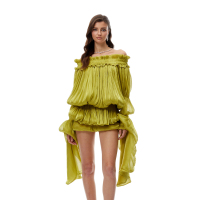 VGH banquet host haute couture pleated short skirt one-shoulder slimming niche design with leggings dress