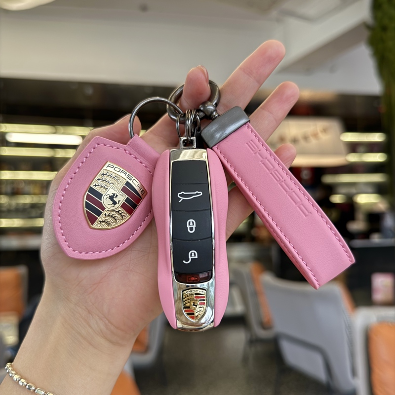 Porsche Genuine Leather Morandi Pink Key Case Suitable for Macan Cayenne 718 Panamera 911/Taycan