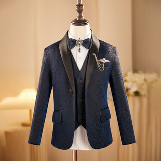 亮片男童西装套装藏青主持人礼服儿童大童走秀生日钢琴活动演出服