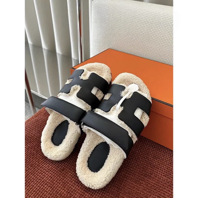 High-Quality Velcro H-Shaped Slippers 2026 New Versatile Genuine Leather Wool Slippers for Women for Autumn and Winter Outdoor Wear High-Quality Velcro H-Shaped Slippers 2026 New Versatile Genuine Leather Wool Slippers for Women for Autumn and Winter Outdoor Wear