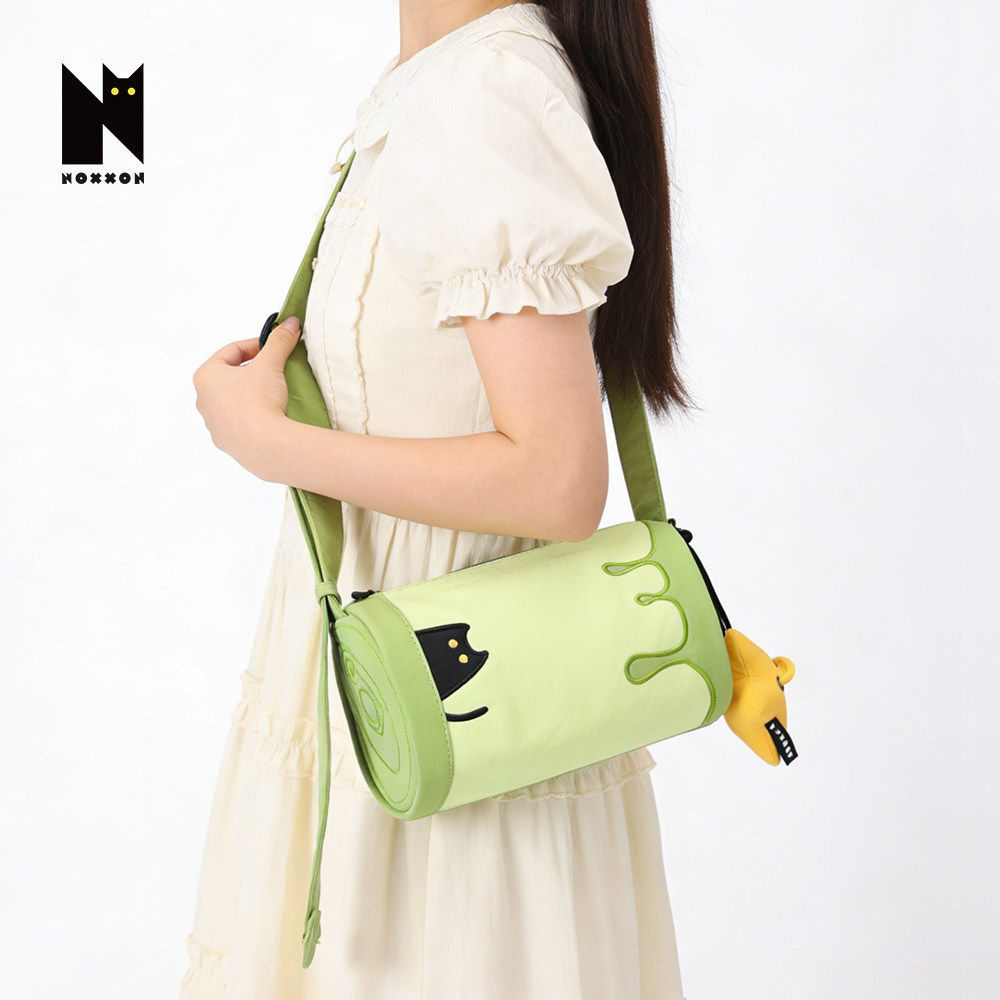 NOXXON Lightweight Casual Luxury Commuter Backpack for Women, Small Green Cylinder Shoulder Crossbody Bag - Thumbnail 2