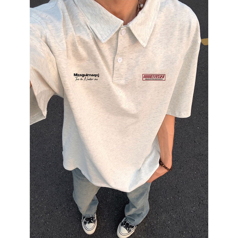 American Vibe Trendy Brand Creative Letter Print Polo Shirt Short-Sleeved T-Shirt Men's Summer Loose Cotton Lapel Top American Vibe Trendy Brand Creative Letter Print Polo Shirt Short-Sleeved T-Shirt Men's Summer Loose Cotton Lapel Top