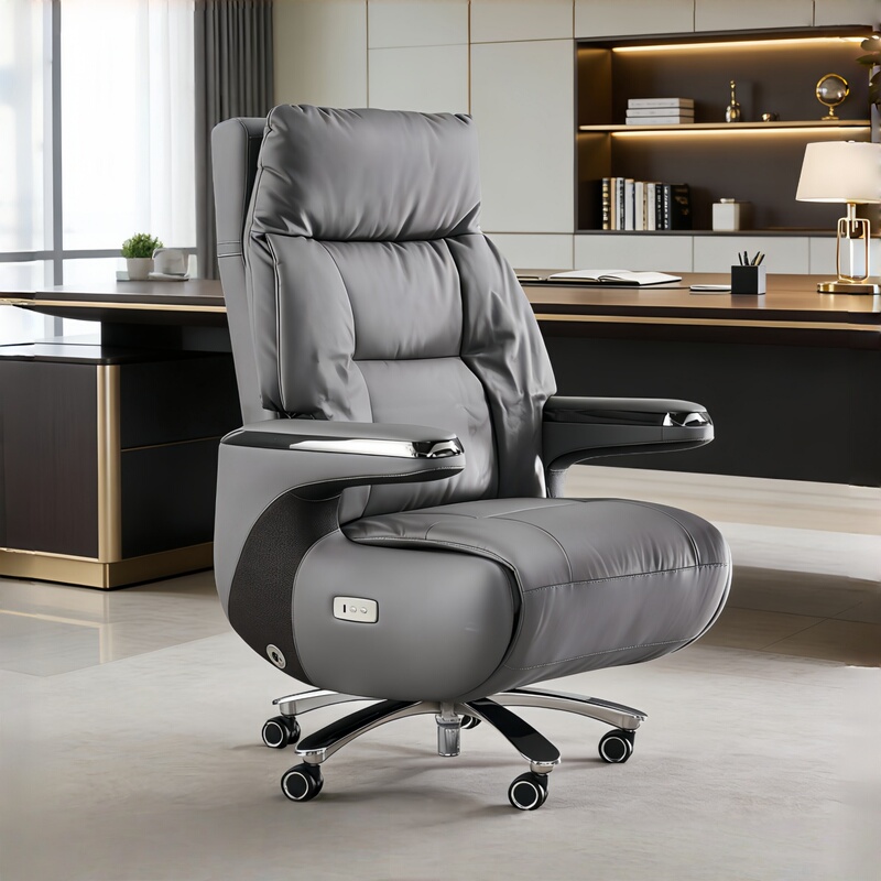 Smart Massage Electric Leather Executive Chair, Light Luxury, High-End Feel, Ergonomic Office Computer Gaming Chair for Home Use