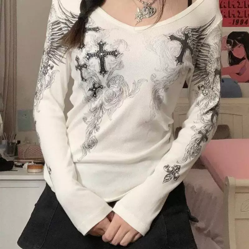 Лонгслив женский Y2K, футболка с принтом fairycore grunge, размеры S–XL