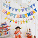 Баннеры на день рождения, гирлянды, подвесные украшения-помпоны для детских фотосессий, разноцветные флажки, атмосферные декорации, оформление праздничной сцены.