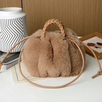 New plush bag imitation rabbit hair cute pumpkin bag handheld ladies bag autumn and winter cloud temperament one-shoulder crossbody bag