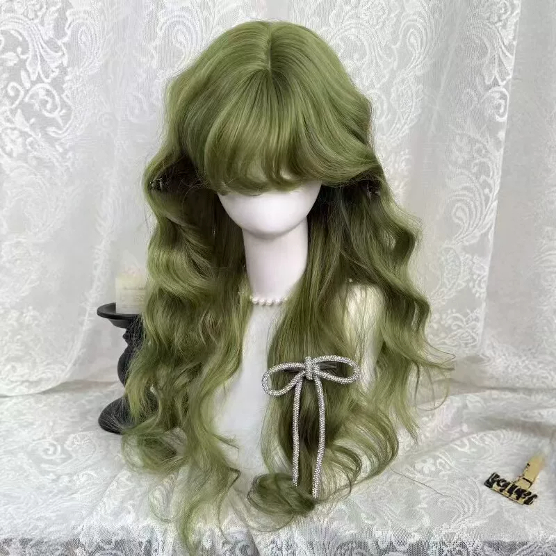 【Green Field Elf】Full Wig for Women with Long Bangs, Green Wool Curls, Enhances Fairness, Lazy Water Wave Wig 【Green Field Elf】Full Wig for Women with Long Bangs, Green Wool Curls, Enhances Fairness, Lazy Water Wave Wig