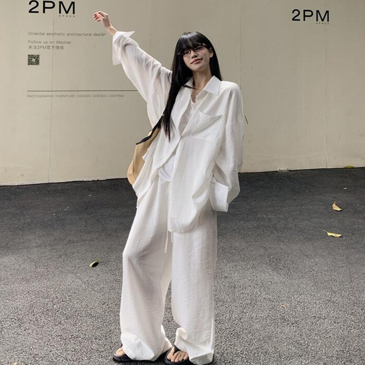 Ootd Old Money Style Three-Piece Set for Women, Cotton and Linen Shirt, Lazy Style Linen Casual Pants, Wide-Leg Pants, Shirt, Commuter Top