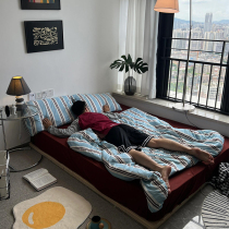 Summer Class A red and blue striped knitted cotton four-piece set 2024 new cotton bed sheets and quilt covers skin-friendly bedding