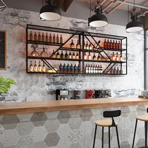 Customized bar bar wine cabinet wall-mounted restaurant wall wrought iron display rack with lights industrial style wine rack storage rack