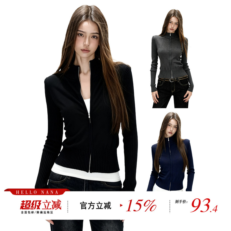 Hellonana Zipper Stand Collar Knitted Cardigan for Women, Autumn and Winter Short Style, Waist-Cinching, Slimming, Versatile Sweater Jacket Hellonana Zipper Stand Collar Knitted Cardigan for Women, Autumn and Winter Short Style, Waist-Cinching, Slimming, Versatile Sweater Jacket