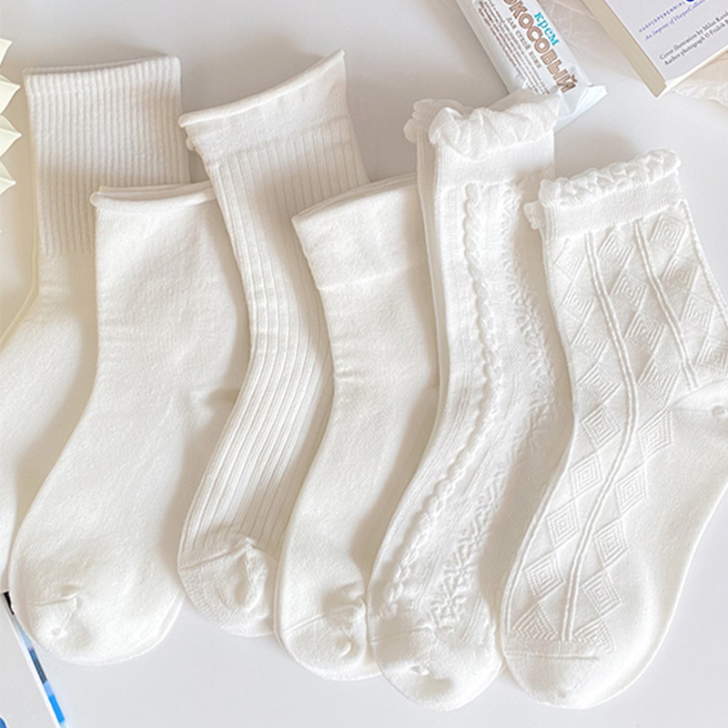 White Socks Paired with Spring and Autumn Women's Mid-Calf Leather Shoes, Mary Jane Lace Thin Socks, Autumn and Winter Long Socks, Jk Style