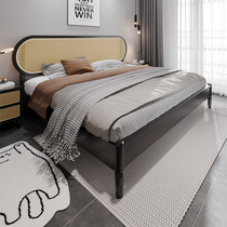 Modern simple rattan bed solid wood bed master bedroom 1 meter 2 single bed light luxury black and white 1 8 meter apartment wooden bed