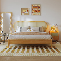 Rattan solid wood bed modern simple 1 8 meter Japanese style B&B furniture Nordic 1 5 meter master bedroom retro style double bed